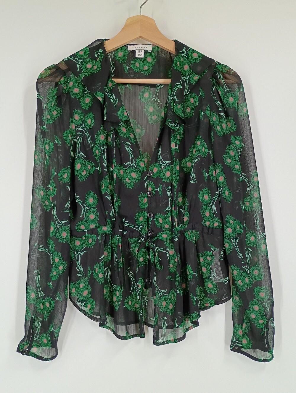 Topshop Floral Tied Button Front Blouse
